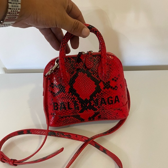 New BALENCIAGA logo Print  Python Leather mini bag Satchel Strap Handbag - Picture 5 of 14